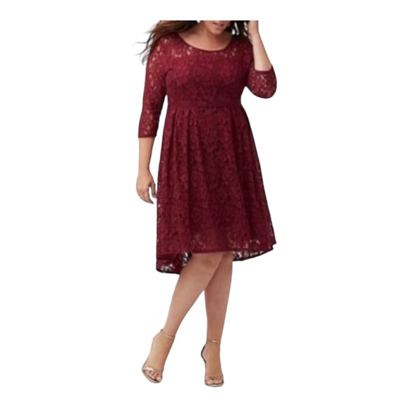 Lane Bryant Dresses & Skirts - LANE BRYANT WOMENS MAROON BURGUNDY LACE MIDI DRESS SIZE 28